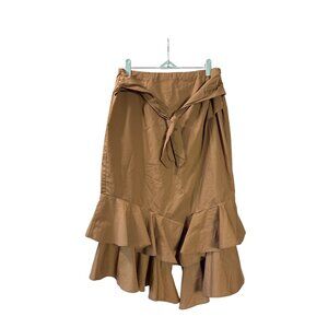 Worthington Womens Brown Ruffle Hem Wrap Skirt Tie Waist Size S